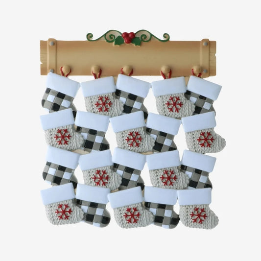 Mantle with 20 Stockings Personalized Christmas Ornament