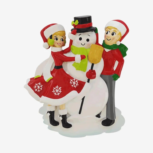 Snowman Building Family of 2 Personalized Christmas Ornament