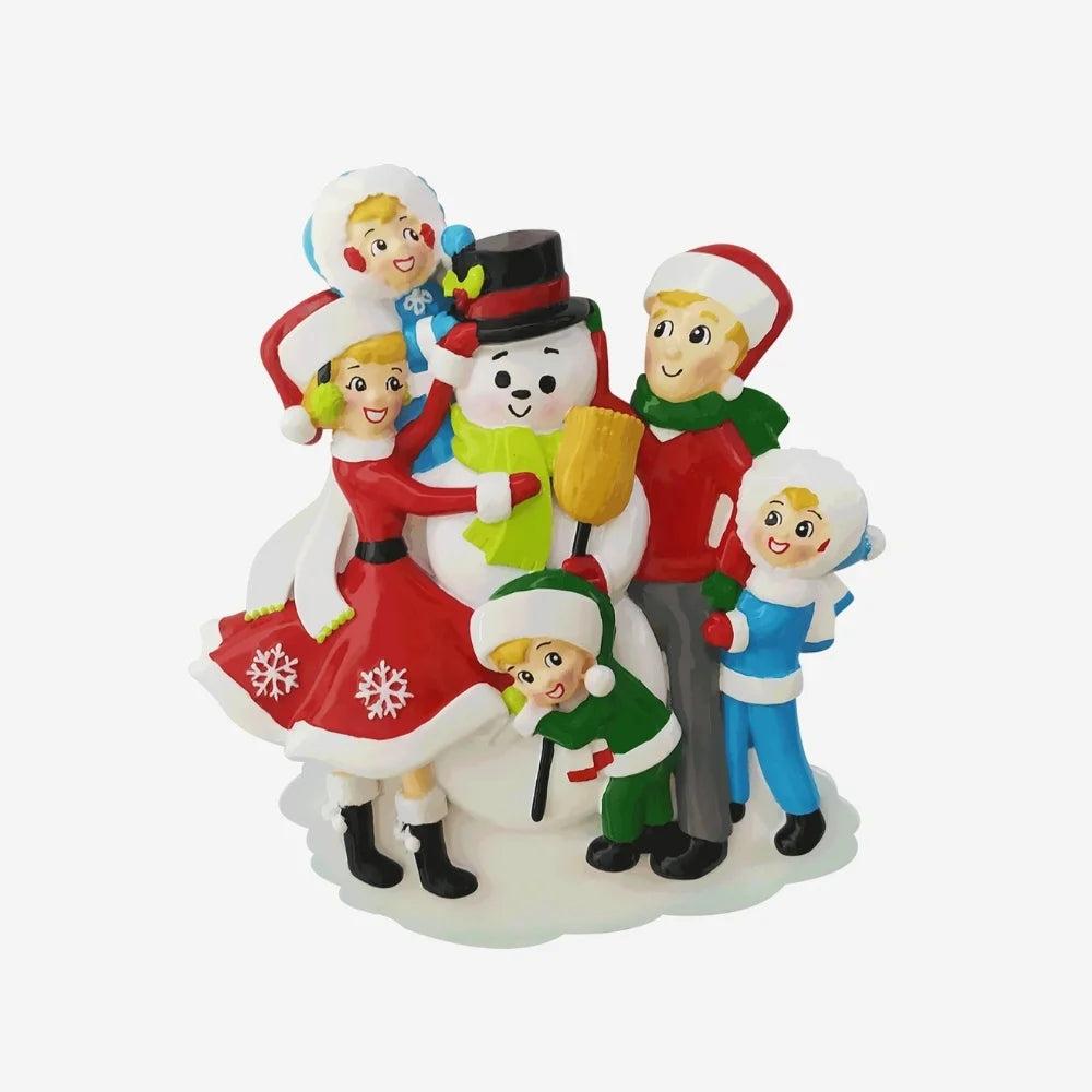 Snowman Building Family of 5 Personalized Christmas Ornament