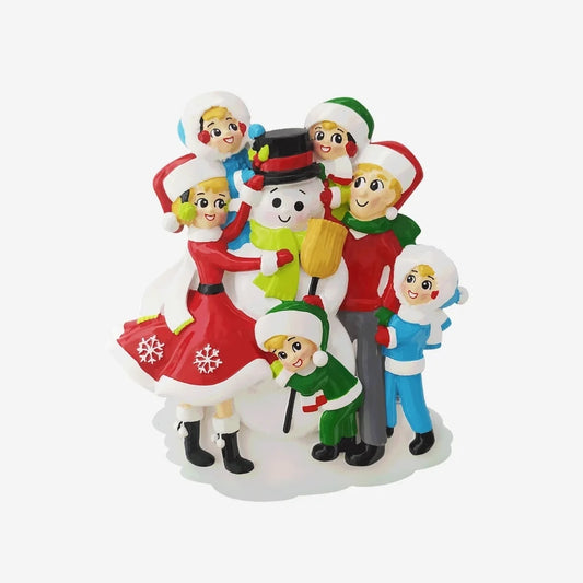 Snowman Building Family of 6 Personalized Christmas Ornament