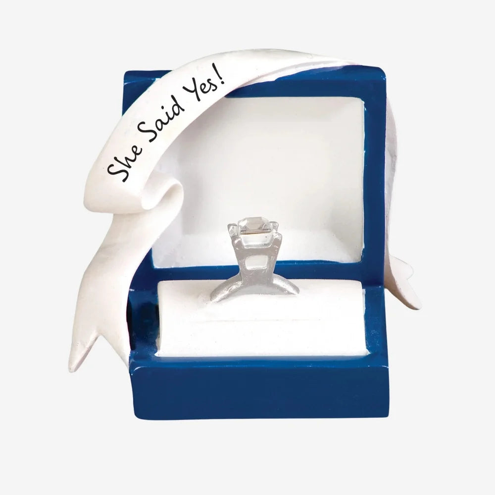 Marry Me Blue Box Engagement Ring Personalized Christmas Ornament