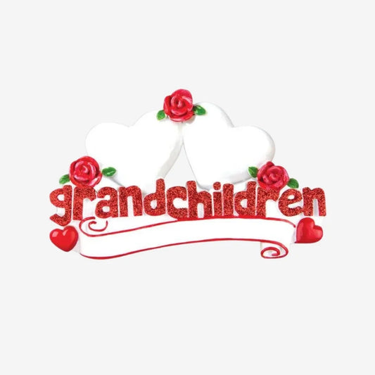 Grandchildren with 2 Hearts Personalized Christmas Ornament