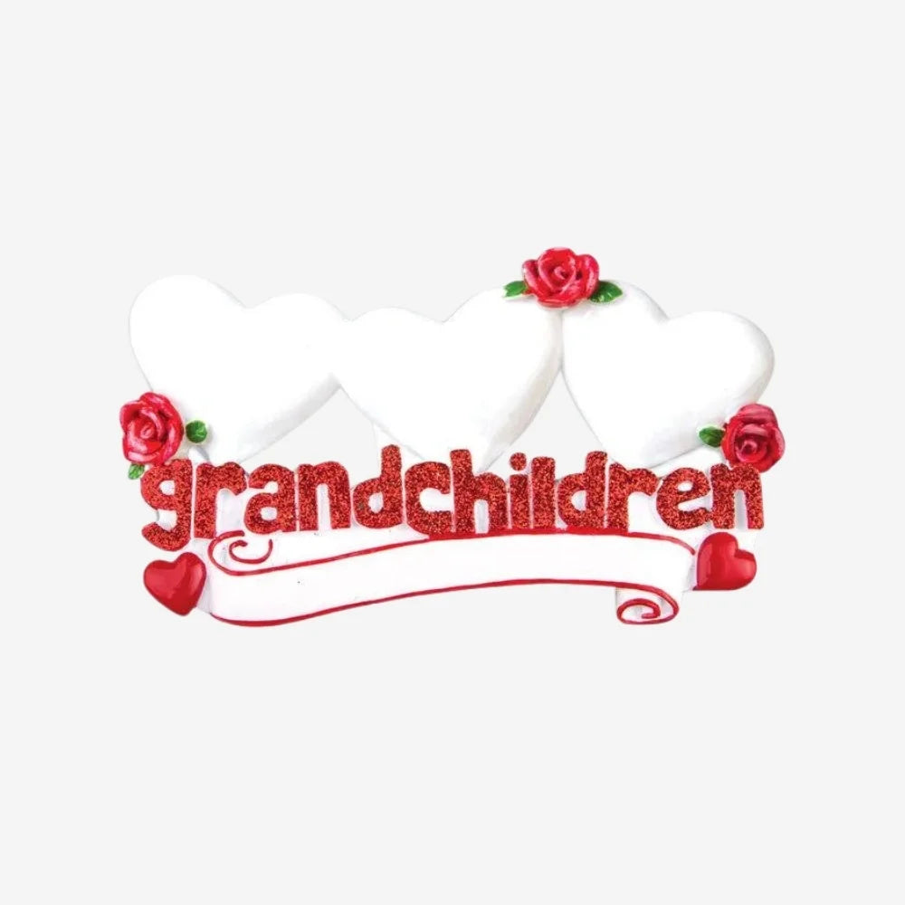 Grandchildren with 3 Hearts Personalized Christmas Ornament