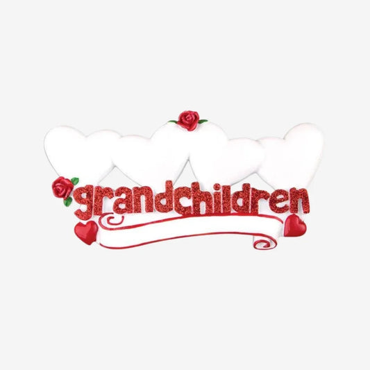 Grandchildren with 4 Hearts Personalized Christmas Ornament