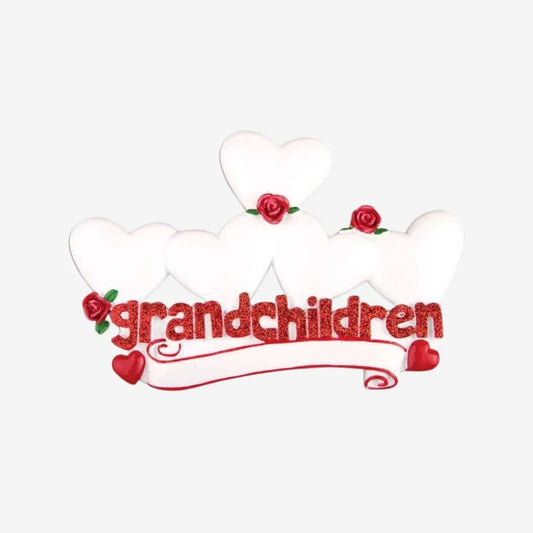 Grandchildren with 5 Hearts Personalized Christmas Ornament