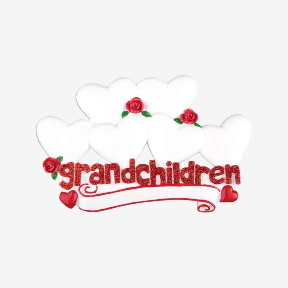 Grandchildren with 6 Hearts Personalized Christmas Ornament