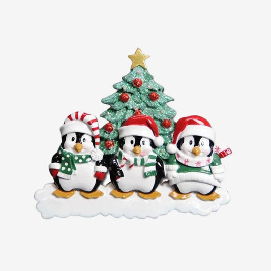 Winter Penguin Family of 3 Personalized Christmas Ornament