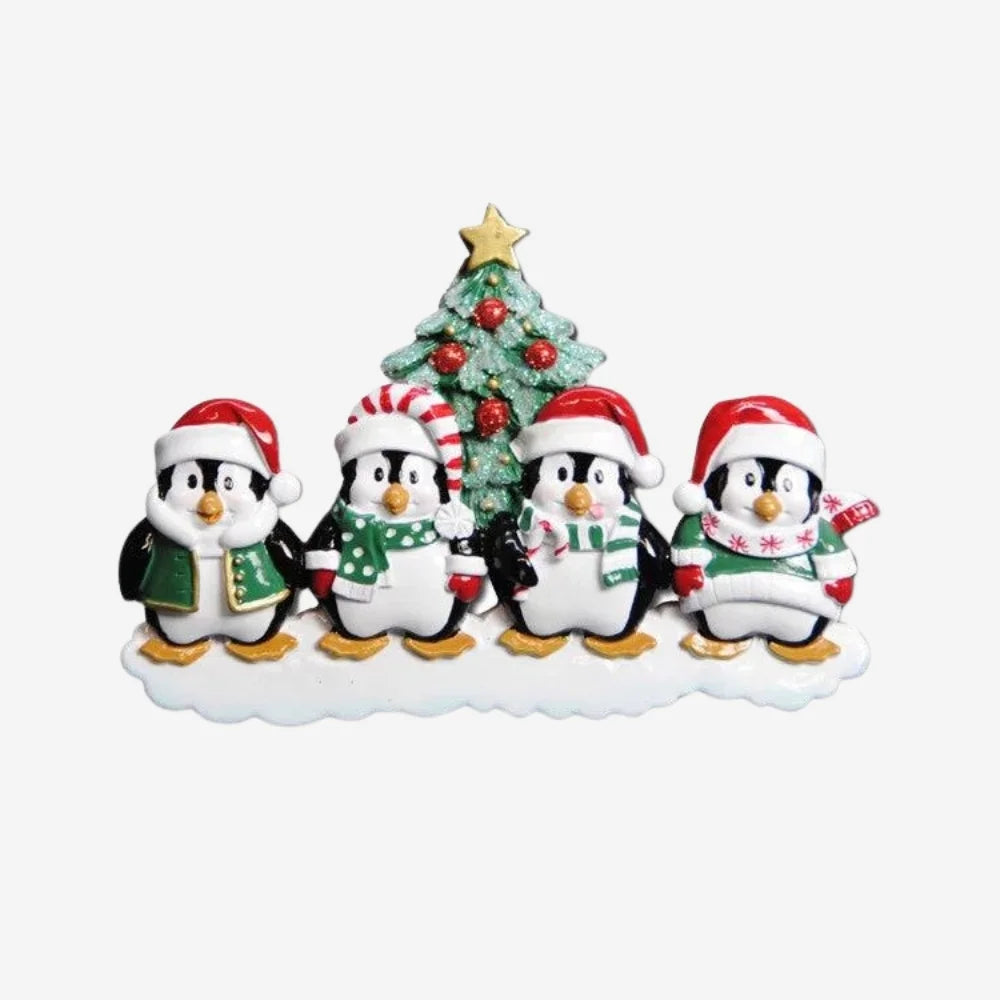 Winter Penguin Family of 4 Personalized Christmas Ornament