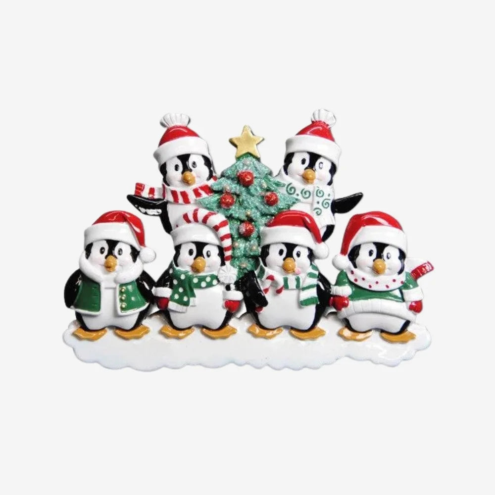 Winter Penguin Family of 6 Personalized Christmas Ornament