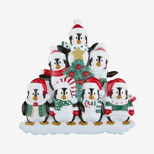 Winter Penguin Family of 7 Personalized Christmas Ornament