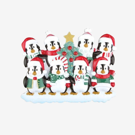 Winter Penguin Family of 8 Personalized Christmas Ornament