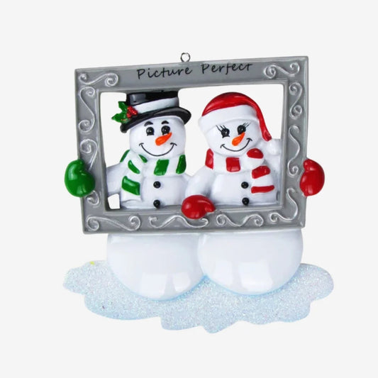 Snow Couple Holding Frame Personalized Christmas Ornament