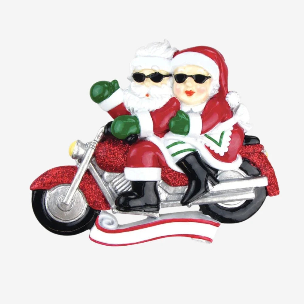 Motorcycle Mr. & Mrs. Claus Personalized Christmas Ornament