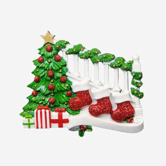 Bannister with 3 Stockings Personalized Christmas Ornament