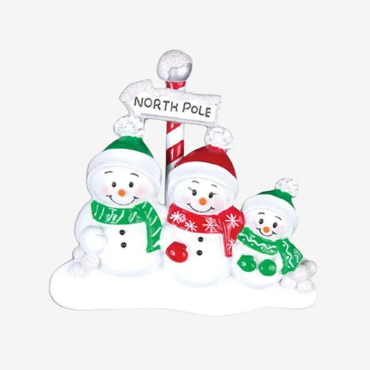 North Pole Family of 3 Personalized Christmas Ornaments