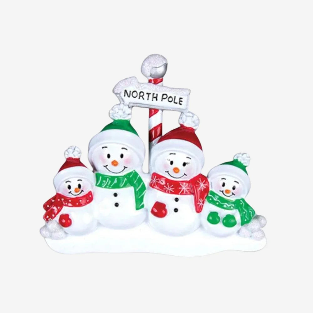 North Pole Family of 4 Personalized Christmas Ornaments