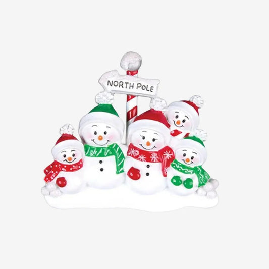 North Pole Family of 5 Personalized Christmas Ornaments