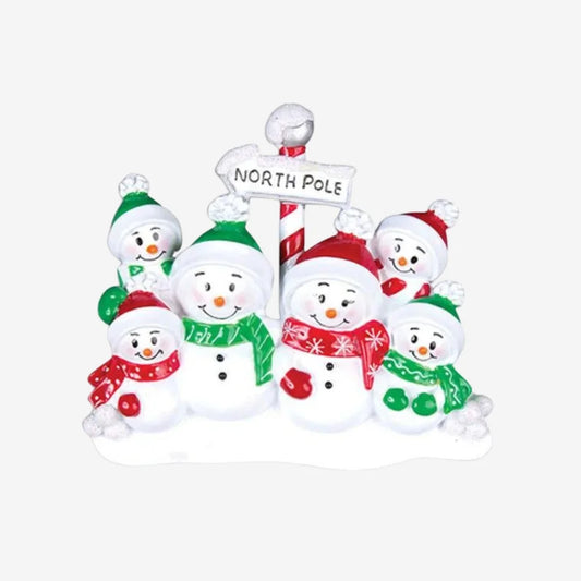 North Pole Family of 6 Personalized Christmas Ornaments