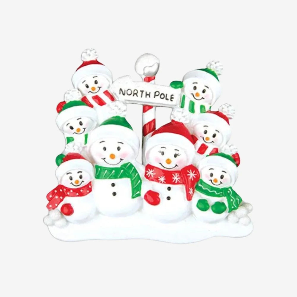 North Pole Family of 8 Personalized Christmas Ornament