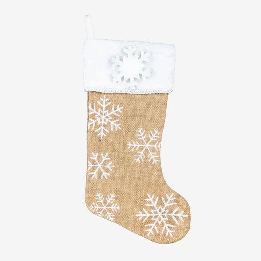 Brown Burlap with Snowflakes Personalized Christmas Stocking