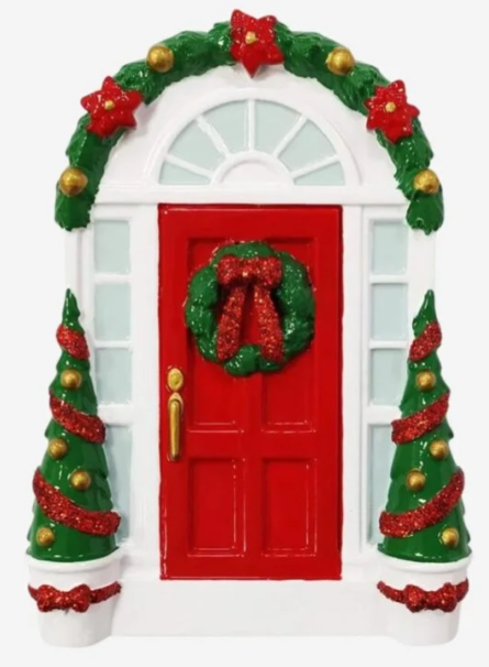 Red Door w/Wreath Personalized Christmas Ornament