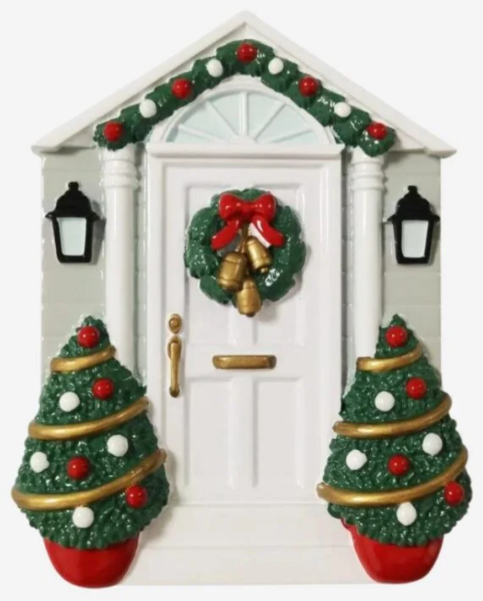 White Door w/Wreath Personalized Christmas Ornament