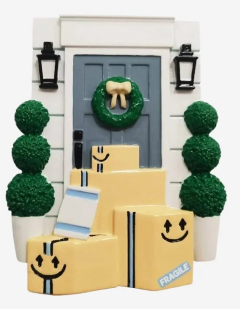 Blue Door w/Wreath and Packages Personalized Christmas Ornament