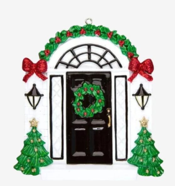 Elegant Black Door Personalized Christmas Ornament