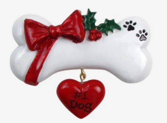 Dog Bone with Bow Personalized Christmas Ornament