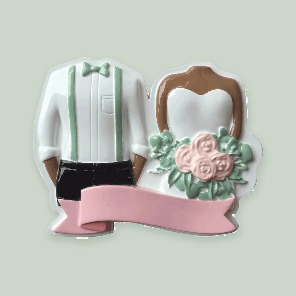 African American Modern Wedding Couple ornament on a sage green background