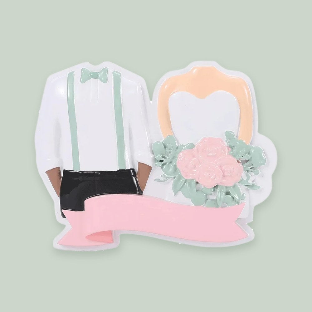 Modern Wedding Couple ornament on a sage green background
