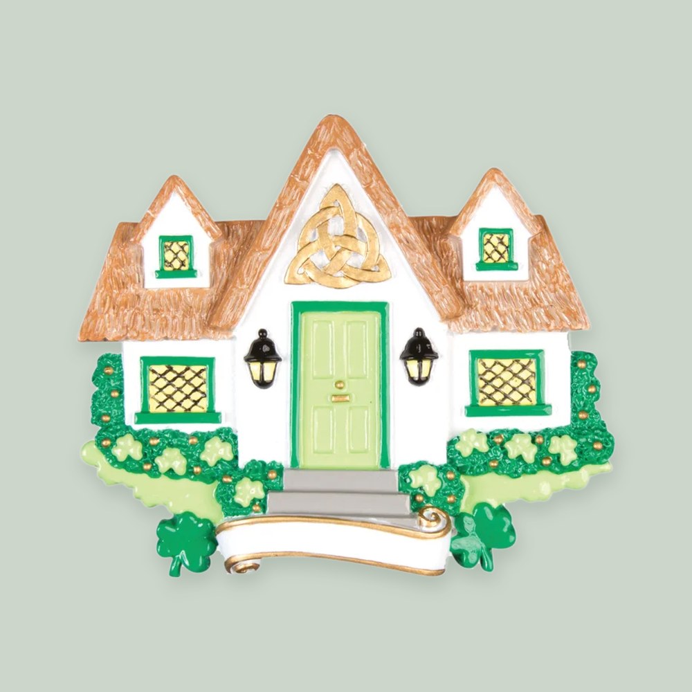 Irish House ornament on a sage green background