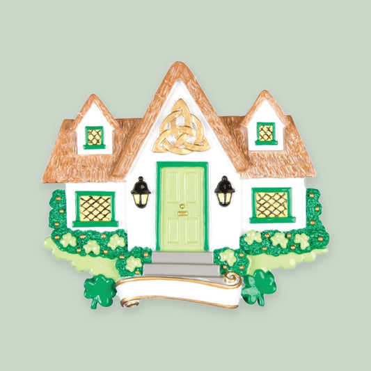 Irish House ornament on a sage green background