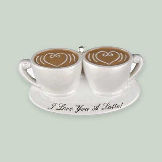 I Love You a Latte Couple ornament on a sage green background
