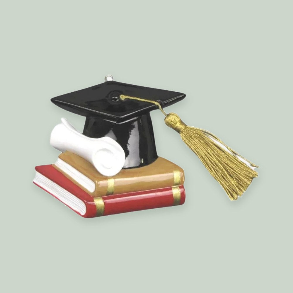 Law School Graduation ornament on a sage green background