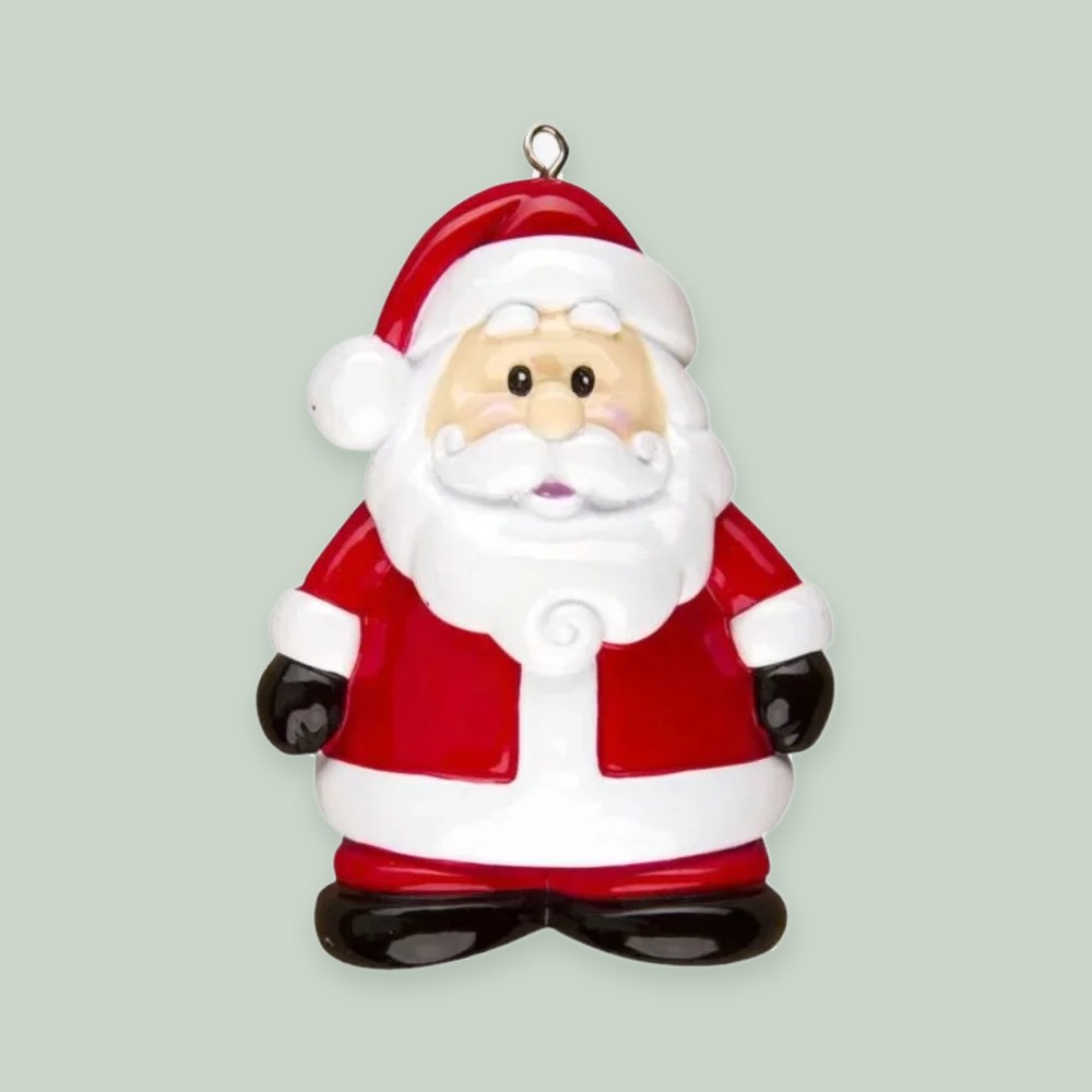 Santa Character ornament on a sage green background
