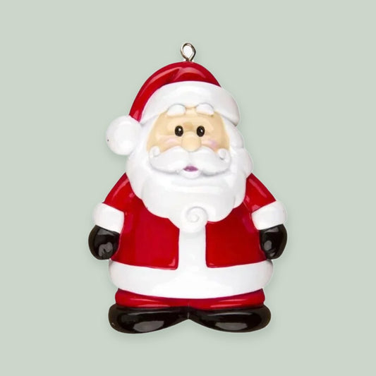 Santa Character ornament on a sage green background
