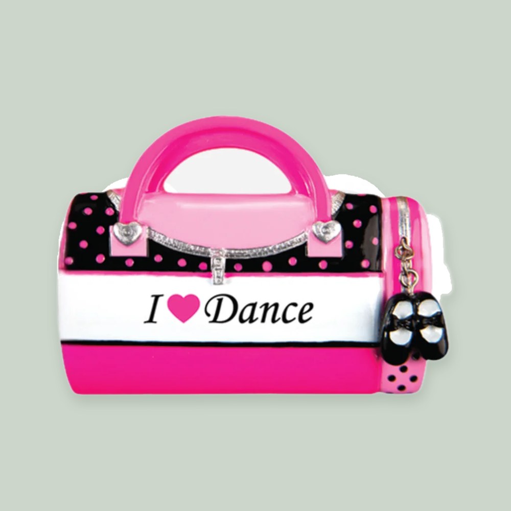 Dance Bag ornament on a sage green background