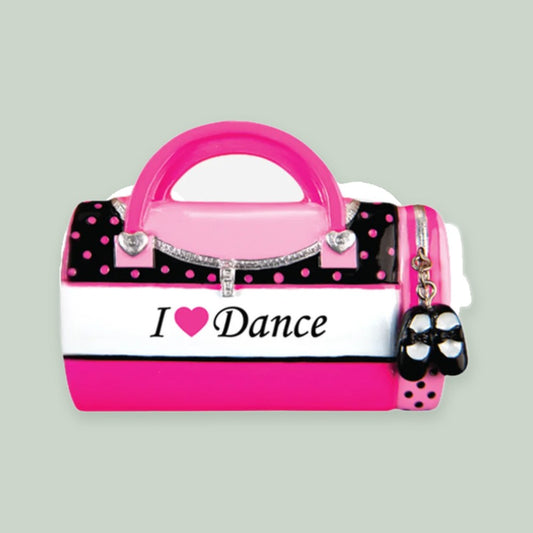 Dance Bag ornament on a sage green background
