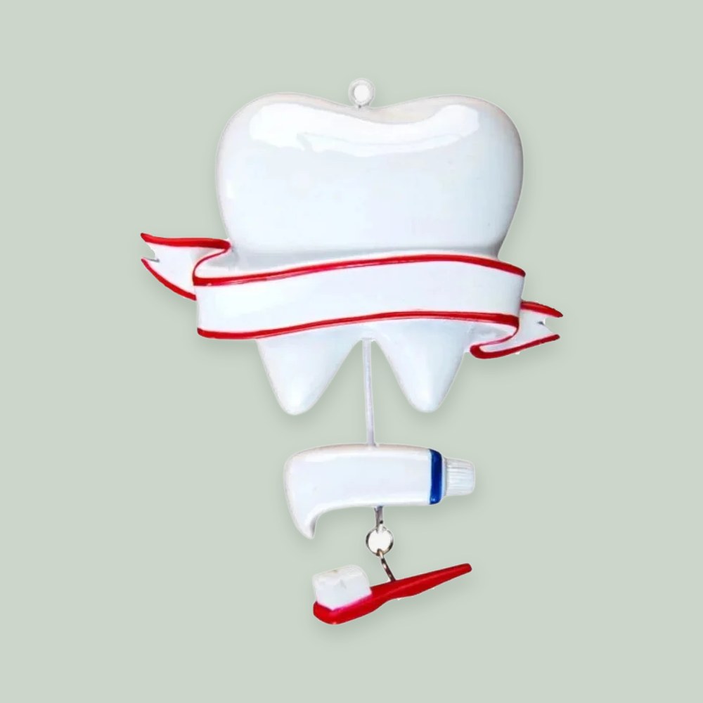 Dentist ornament on a sage green background