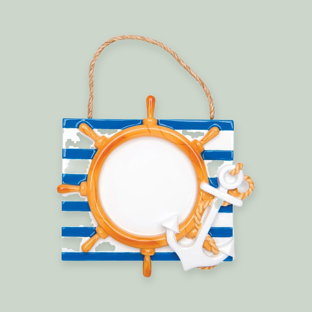 Nautical Anchor and Life Ring ornament on a sage green background