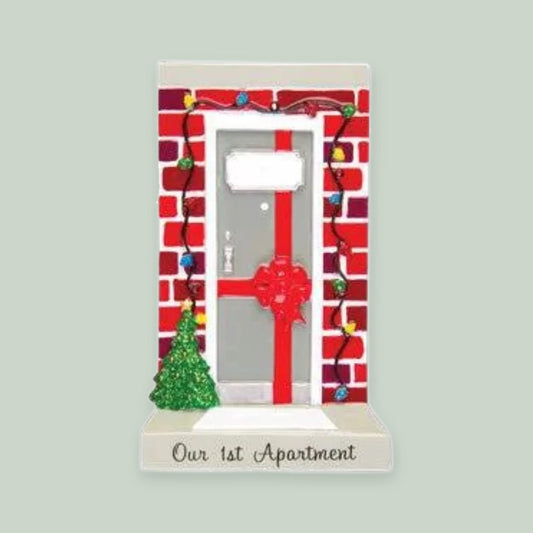 Apartment Door ornament on a sage green background