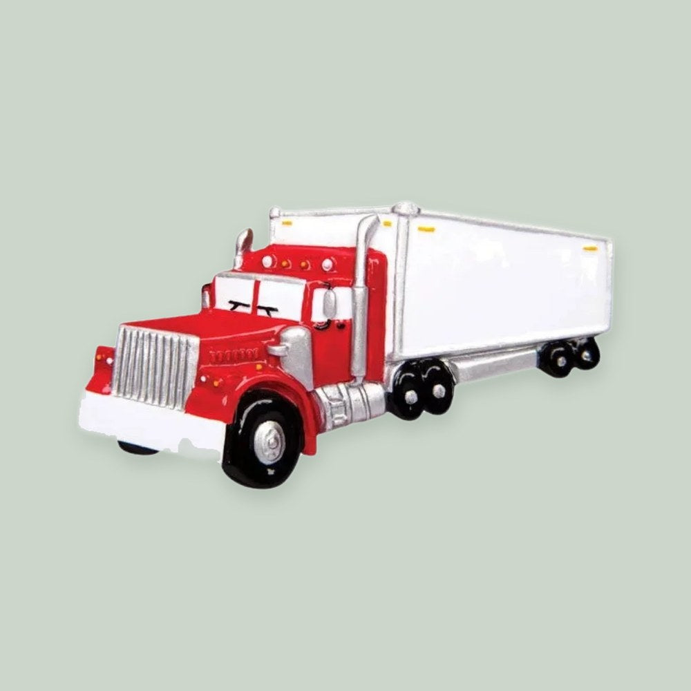 Semi Truck ornament on a sage green background
