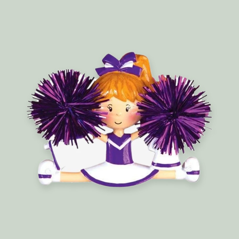 Cheerleader (Purple) ornament on a sage green background