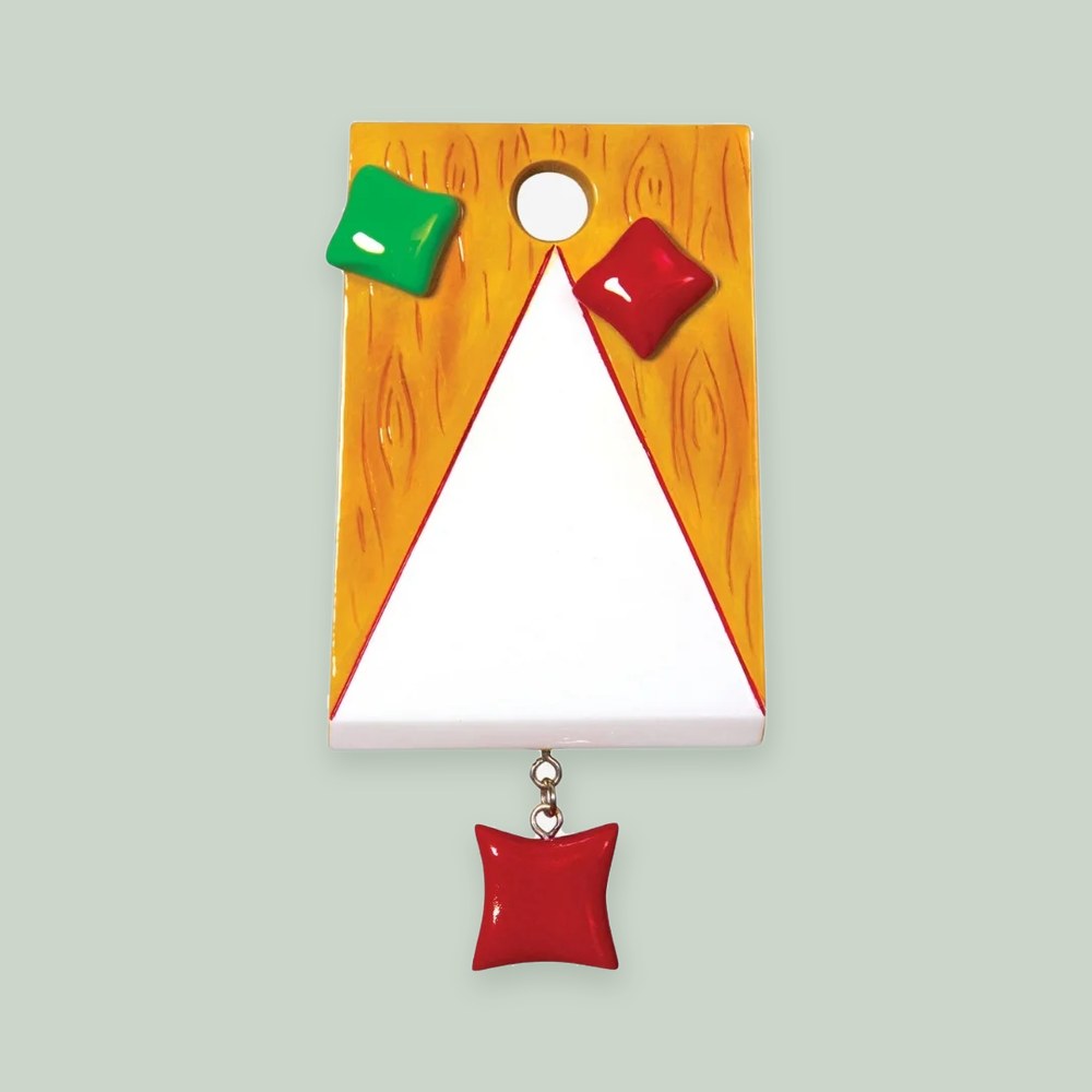 Corn Hole Bag Toss ornament on a sage green background
