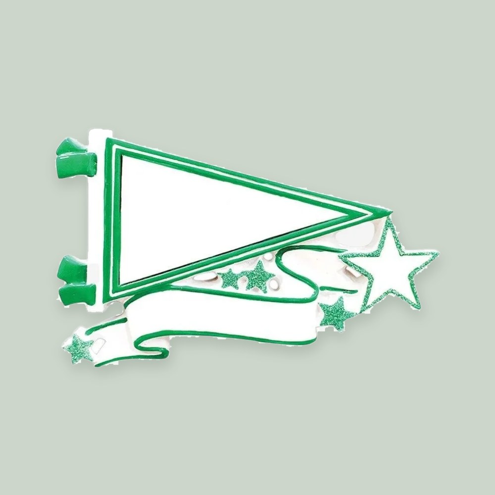 Pennant (Green) ornament on a sage green background