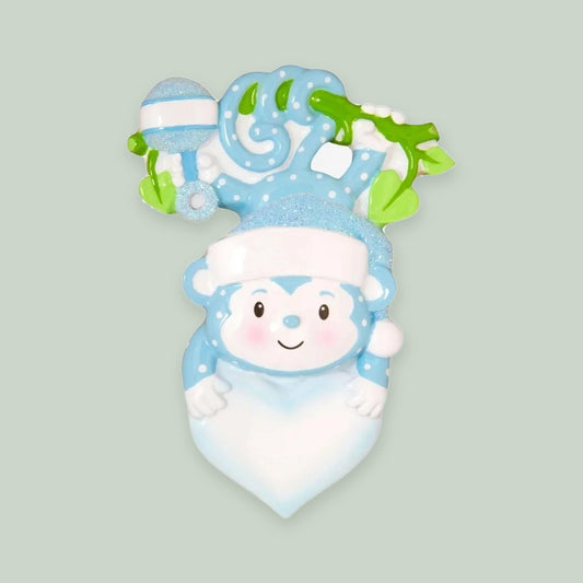 Baby Monkey (Boy) ornament on a sage green background