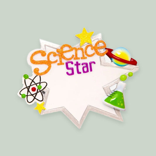 Science Star ornament on a sage green background
