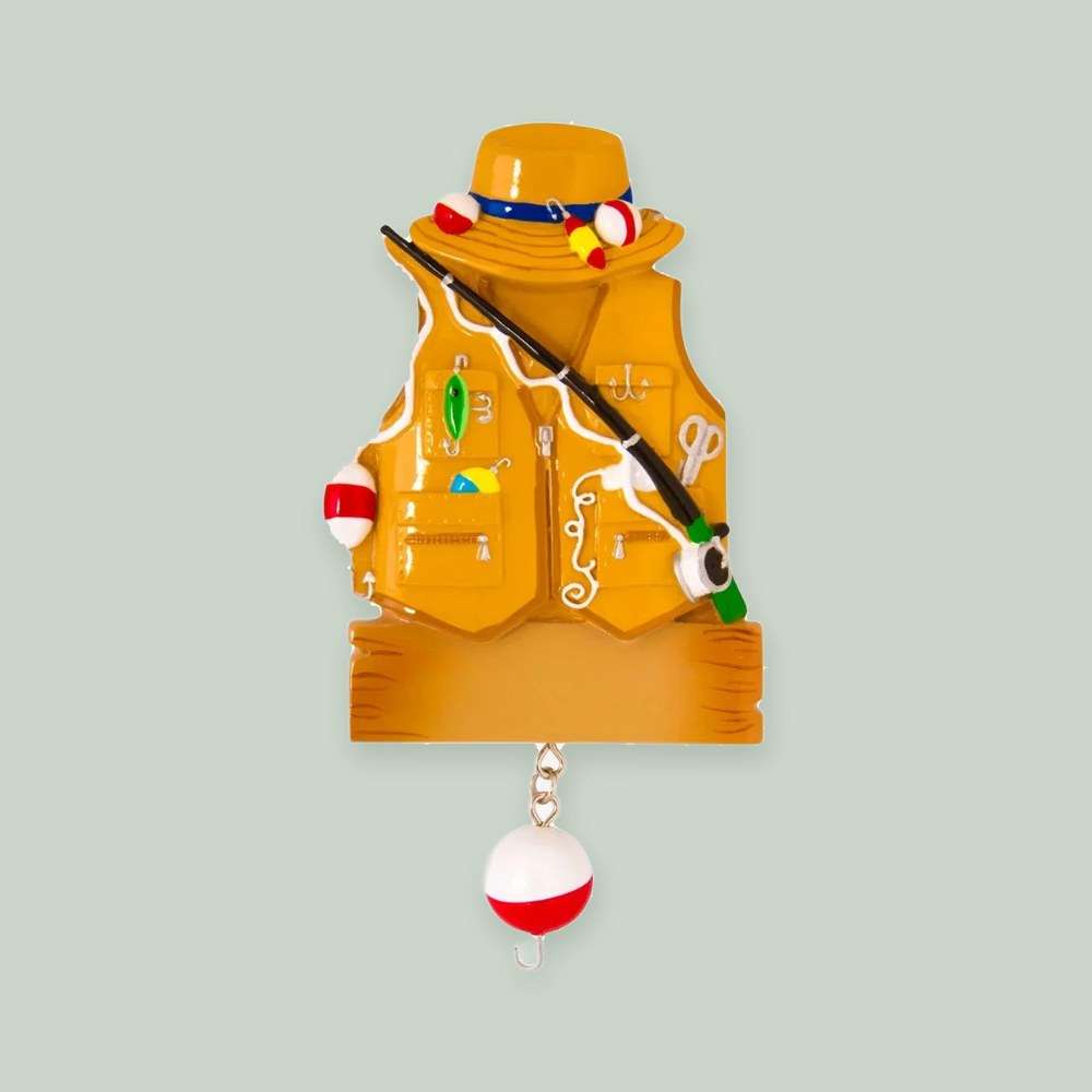 Fishing ornament on a sage green background