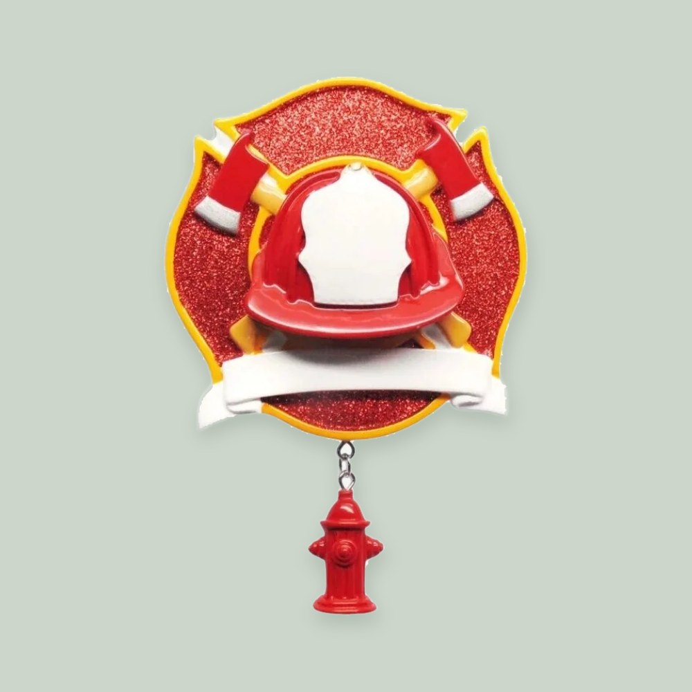 Firefighter Helmet ornament on a sage green background